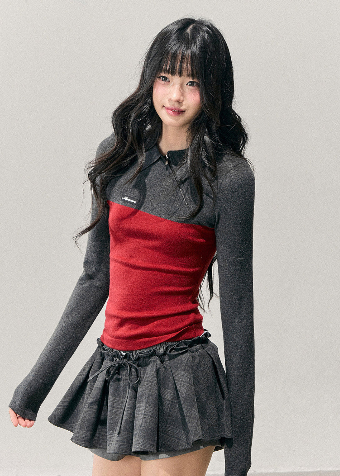 women knit top, slim polo top, long sleeve knit shirt, korean style top, feminine knitwear, autumn winter top, polo collar knit, slimming top women, stretch knit shirt, casual knit top, soft feminine top, layered winter top, everyday knitwear, stylish women top, minimal knit top, korean fashion women, fall winter clothing, waist slimming top, modern knit shirt, chic knit top