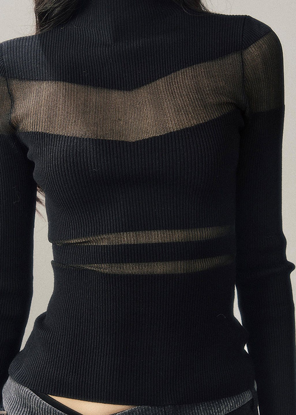 whispering of the night top, korean knit top, semi sheer knit, mesh panel knit shirt, slim fit winter top, women’s turtleneck knit, korean fashion top, elegant mesh knitwear, black mesh knit top, ivory mesh sweater, AOMALM top, winter slim knit shirt, long sleeve mesh top, feminine korean clothes, chic winter tops for women, aesthetic winter outfits, stylish knit base layer, hot girl knit top, soft stretch knitwear