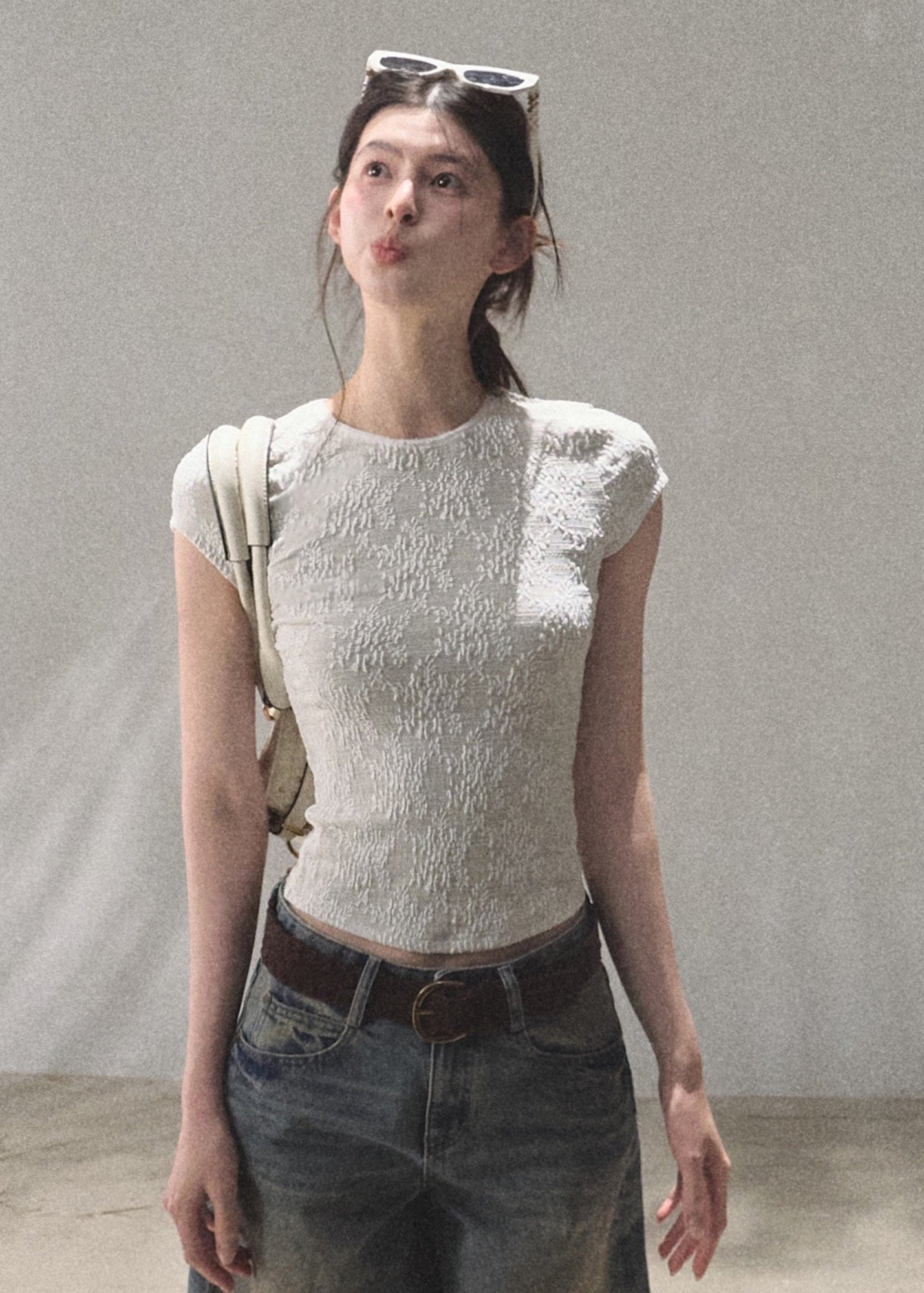 oakmoo top, lace patchwork top, short sleeve lace top, korean minimal fashion, slim fit summer top, floral lace t-shirt, white lace tee women, stretchy lace top, quiet luxury casual top, feminine summer top, refined everyday outfit, korean summer outfit