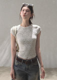 oakmoo top, lace patchwork top, short sleeve lace top, korean minimal fashion, slim fit summer top, floral lace t-shirt, white lace tee women, stretchy lace top, quiet luxury casual top, feminine summer top, refined everyday outfit, korean summer outfit