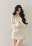 AOMALM dress, Korean winter dress, feminine knit dress, floral mini dress, 3D flower dress, sweet winter outfit, slim fit knit dress, French style dress, soft girl aesthetic, Korean fashion women, winter mini dress, elegant knit dress, romantic winter dress, aesthetic slip dress, trendy women’s dress, Korean aesthetic outfit, cozy winter dress