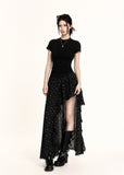 Black high-low ruffle skirt with a sheer layered hem