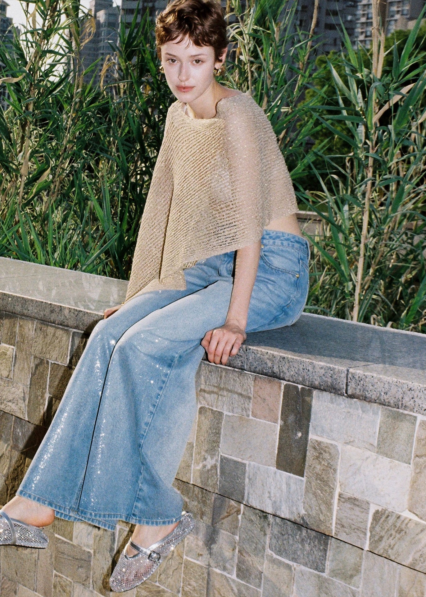 oakmoo cover up, knit cover up women, hollow knit shawl, seaside vacation cover up, linen blend knit top, asymmetric knit top, summer sun protection shawl, korean minimal fashion, resort cover up, open knit poncho, lightweight summer layer, vacation knitwear