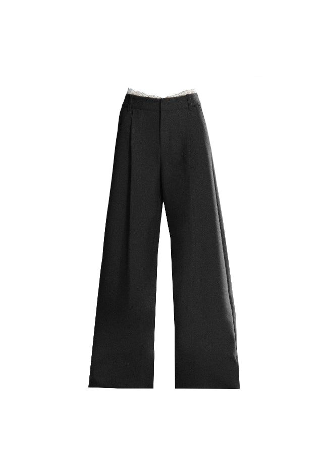 Fragile Heart wide leg pants, draped suit trousers, Korean chic trousers women, elegant flow pants, soft feminine wide pants, black draped trousers, beige wide-leg pants Korean, romantic casual pants, stylish long drape slacks, winter Korean fashion bottoms, gentle silhouette trousers, AW feminine wide-leg style
