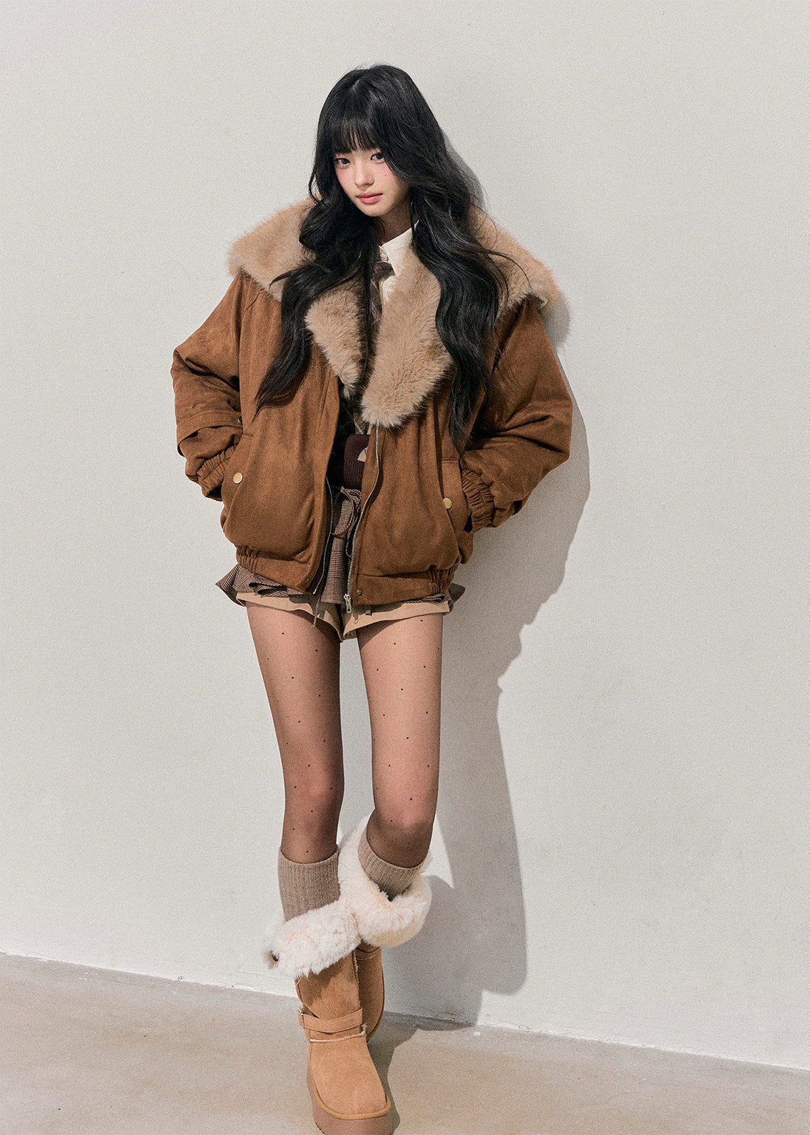 AOMALM jacket, Maillard padded jacket, women winter jacket, plush fur collar jacket, Korean feminine jacket, soft winter outerwear, short padded jacket women, cozy winter jacket, sweet style jacket, faux fur trim coat, warm cotton jacket women, Korean fashion winter, elegant winter jacket, feminine puffer jacket, Maillard color coat, winter warm top