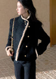 Black wool blend jacket with contrasting cream trim and gold buttons