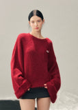 AOMALM sweater, red mohair sweater, women winter knit top, French style sweater, Korean aesthetic knit, soft feminine sweater, fluffy winter sweater, mohair pullover women, holiday red sweater, New Year knit top, cozy winter top women, elegant knitwear women, warm mohair sweater, romantic winter outfit, soft texture sweater, winter fashion women