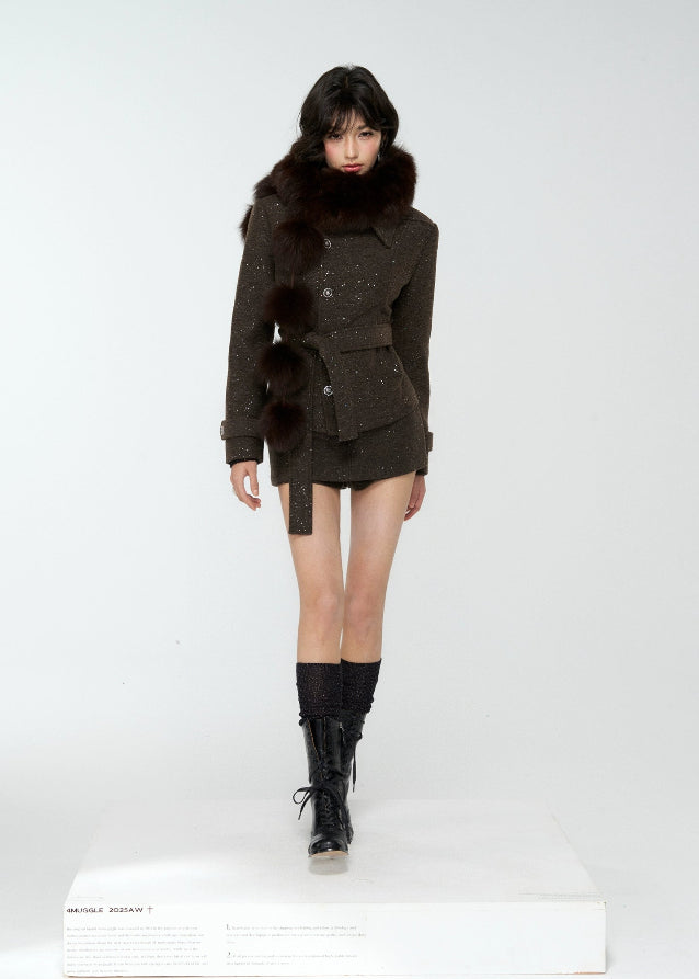 4muggle, fox fur scarf, real fur pom scarf, winter warm neck wrap, luxurious fur stole, fluffy pom pom scarf, Korean fashion winter accessories, stylish winter scarf, elegant fur collar, autumn winter outfit, warm cozy accessory, chic women’s scarf, winter luxury style, fox fur puffs, 2025 winter fashion trend