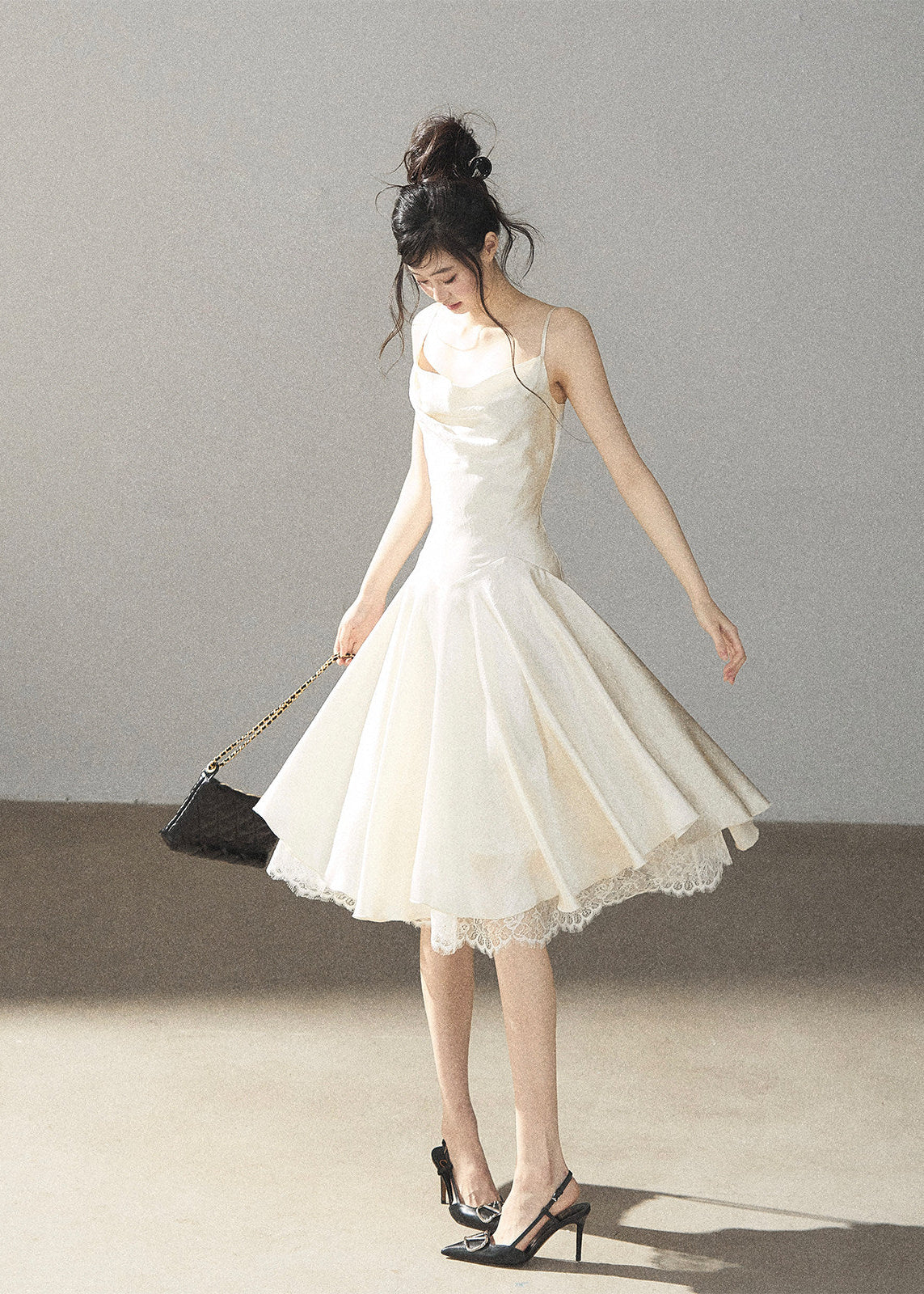 French-inspired satin slip dress in ivory