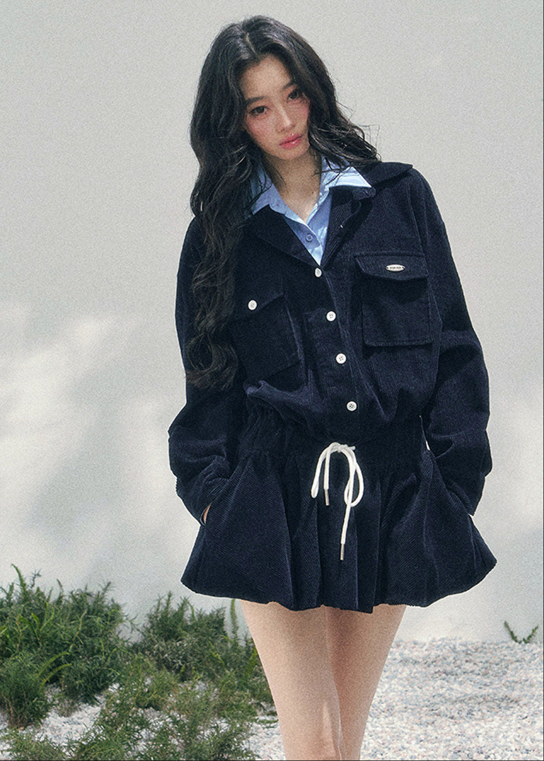 AOMALM corduroy mini dress women, French romantic collegiate dress, feminine flower bud skirt dress, Korean elegant spring mini dress, quiet luxury romantic outfit, Parisian inspired preppy dress, delicate layered corduroy fashion, romantic Korean French aesthetic clothing, lightweight spring corduroy dress women, refined feminine mini dress style, soft luxury womenswear dress, elegant collegiate spring outfit, luxury Korean designer inspired dress