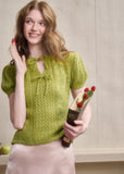 Lightweight mohair blend knit top on model