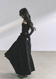 korean long dress, french hepburn maxi dress, korean fashion long sleeve dress, elegant black gown, autumn maxi dress women, waist slimming long skirt, seoul style formal dress, korean elegant outfit 2025, black hepburn style dress, feminine long sleeve maxi, korean boutique dress, chic minimalist maxi, classy black evening dress, elegant korean clothing, nom alm dress