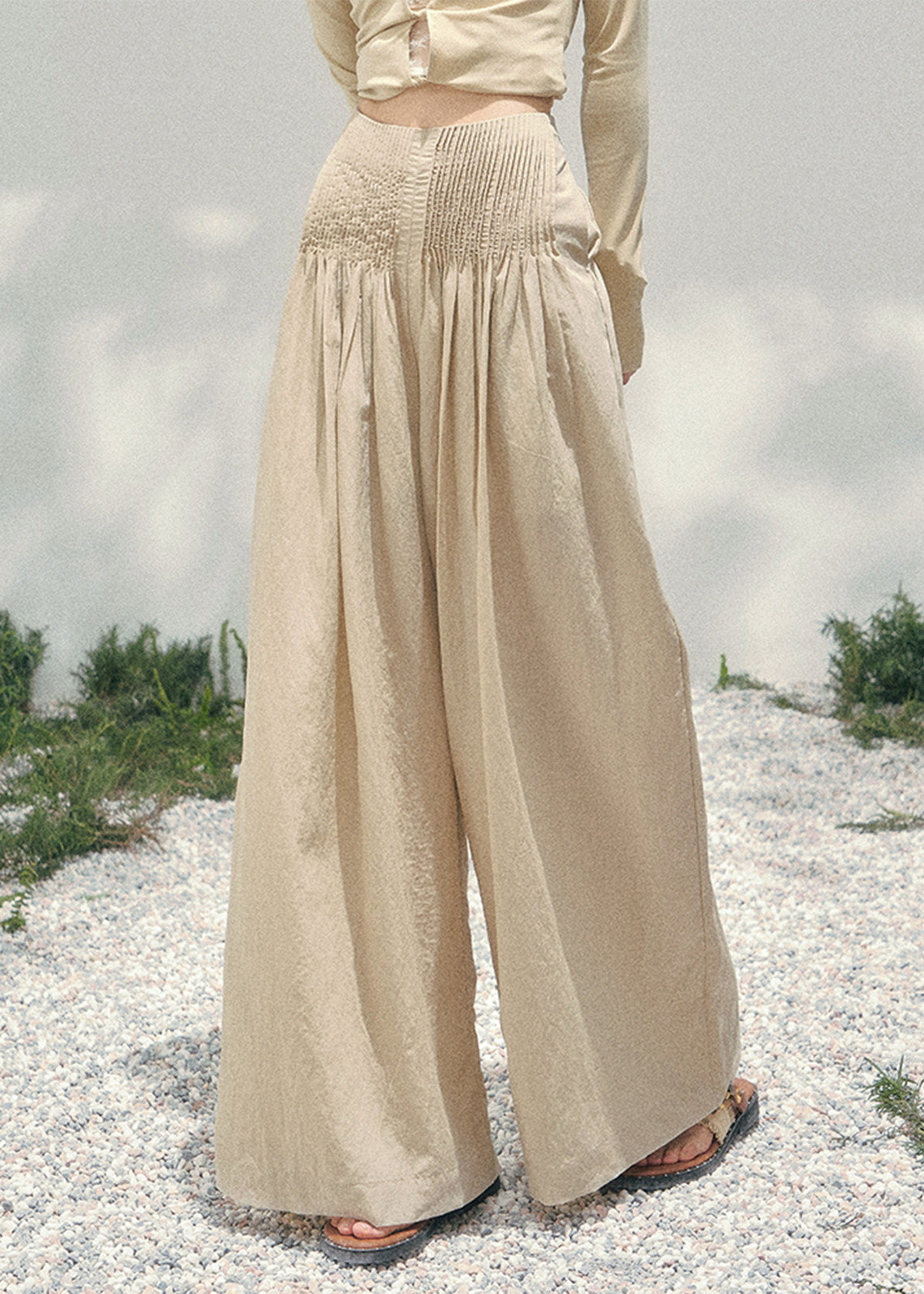 aomalm set, tencel two piece set, khaki summer set, korean fashion set, wide leg pants set, sleeveless top and pants set, feminine korean outfit, relaxed summer co ord, vacation outfit women, soft drape set, minimalist summer outfit, elegant casual set women