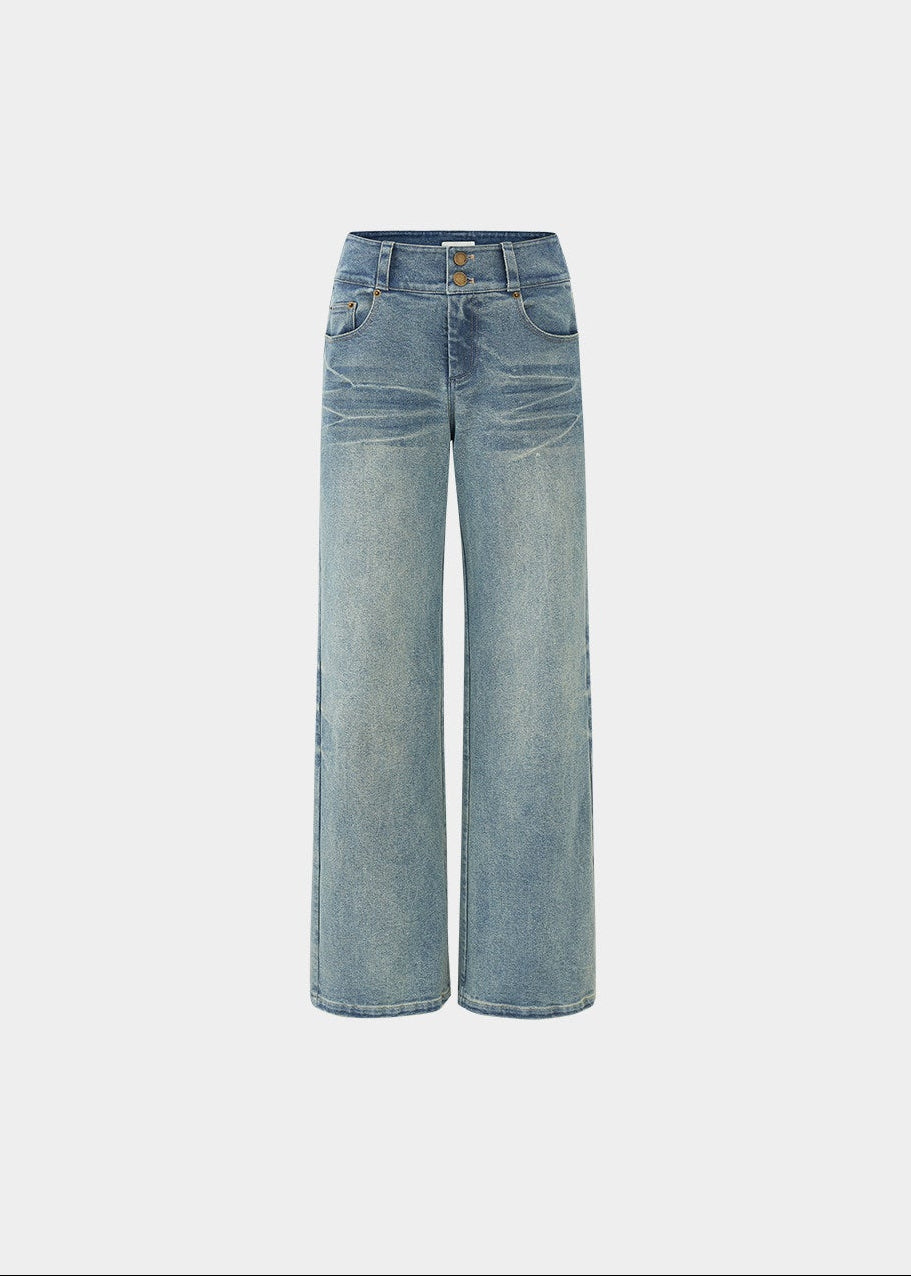 straight leg jeans women, cotton denim jeans, vintage wash jeans, korean fashion denim, relaxed fit jeans, casual straight pants, everyday denim women, blue jeans outfit, minimalist denim style, whisker wash jeans, breathable cotton jeans, classic straight denim, versatile casual pants, modern feminine clothing, chic everyday outfit, spring denim women, soft wash jeans, aesthetic fashion denim, simple straight jeans, essential wardrobe denim