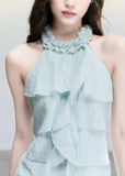 fragileheart top, mint halter camisole, ruffle camisole top, korean feminine top, mint green summer top, polka dot cami, sweet korean fashion, ruffled halter top, soft girl camisole, summer cami top, feminine resort top, cute mint top