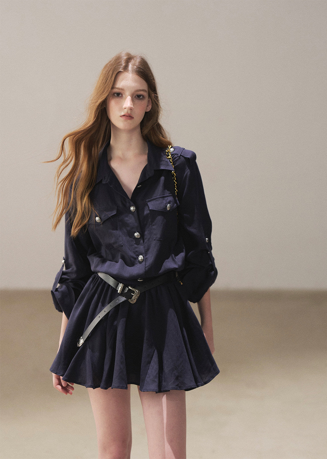 Academic-inspired shirt dress and shawl set