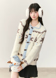 snowflake cardigan, fair isle cardigan, korean style knit sweater, soft fluffy cardigan, winter fuzzy sweater, imitation mink knit, cute korean cardigan, umoumo sweater, soft girl winter outfit, fair isle snowflake knit, cozy winter cardigan, kawaii winter cardigan, feminine knit top, warm fluffy jacket, korean fashion aw 2025