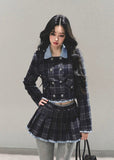 Proust Blue set, plaid suit set, collegiate jacket women, winter plaid skirt set, Korean two-piece outfit, AOMALM suit set, academic style outfit, Korean winter fashion, plaid mini skirt, tailored winter jacket, K-fashion set, blue plaid outfit, elegant winter outfit women, campus style clothing, wool blend jacket women, date outfit winter, Korean street style, cute two-piece set, winter feminine fashion, plaid matching set