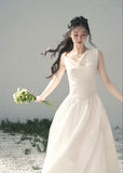 aomalm dress, white maxi dress, summer sundress, korean feminine dress, french style maxi dress, cotton skirt dress, sleeveless long dress, romantic summer dress, resort maxi dress, elegant white dress, moonlight sonata dress, feminine korean fashion