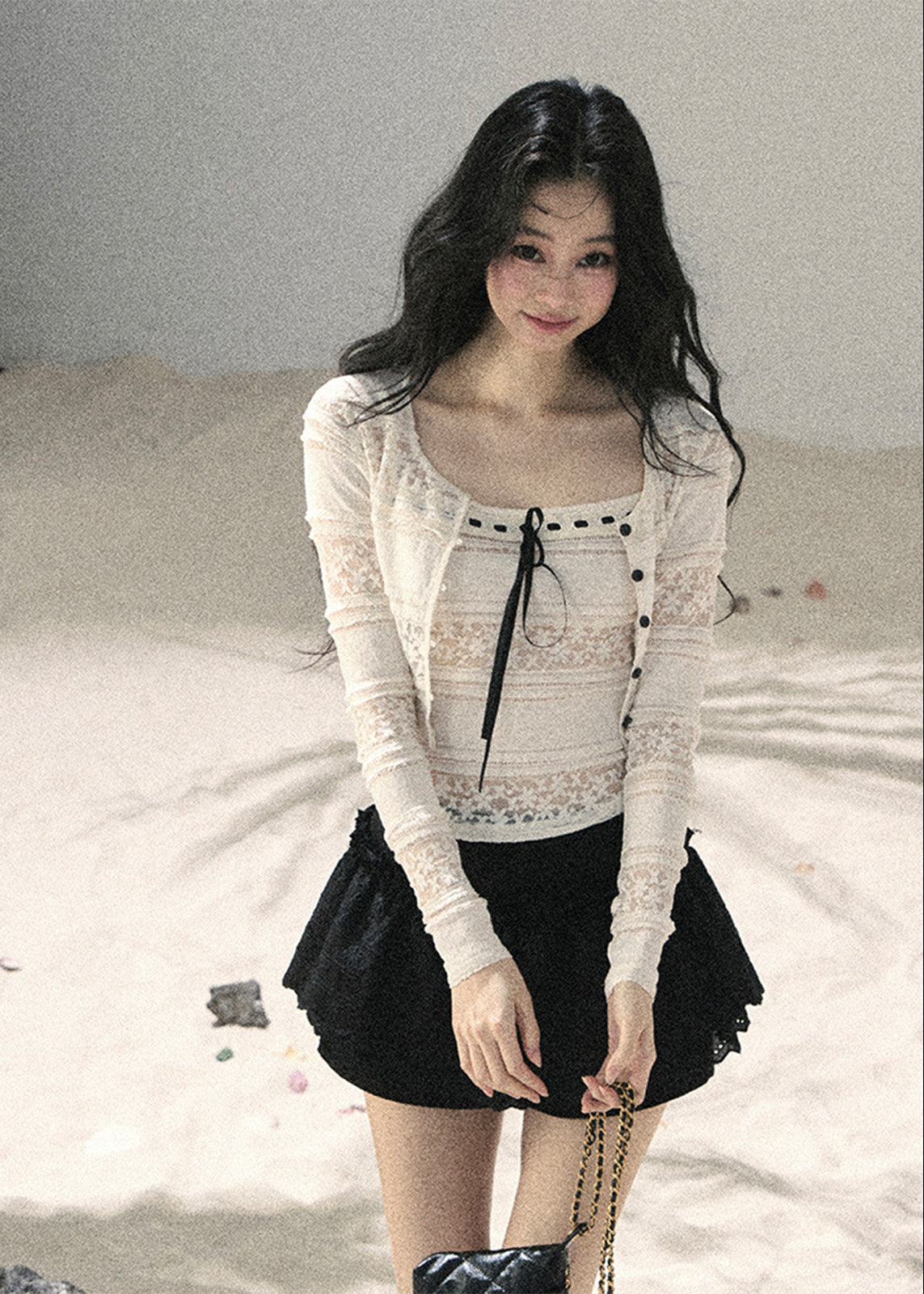 aomalm top set, lace cardigan and cami set, korean lace top, feminine summer top, french lace cropped top, ribbon bow cami top, romantic two piece top, ivory lace cardigan, square neck cami set, korean fashion top set, delicate lace summer outfit, layered lace top women