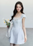 fragileheart dress, blue embroidered dress, lace mini dress, korean feminine dress, sweet summer dress, resort style dress, daisy embroidered dress, soft blue mini dress, feminine korean fashion, summer date dress, floral lace dress, romantic mini dress
