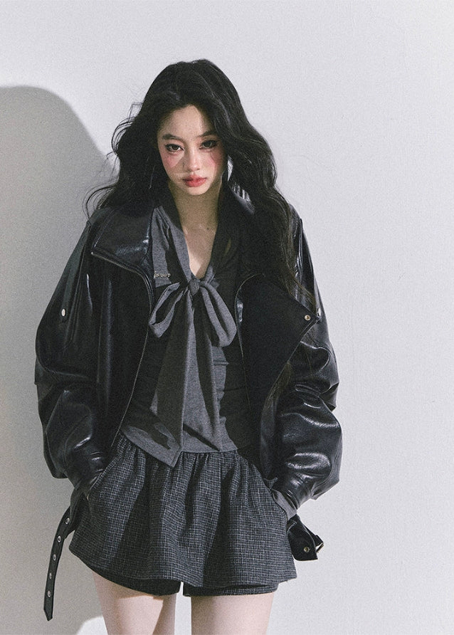 bow tie long sleeve top, ribbon collar shirt, slim fit knit top women, Korean bow top, French elegant bow blouse, waist slimming T-shirt, fall fashion ribbon top, fitted long sleeve tee, Korean American style top, trendy bow detail shirt, high waist slim top women
