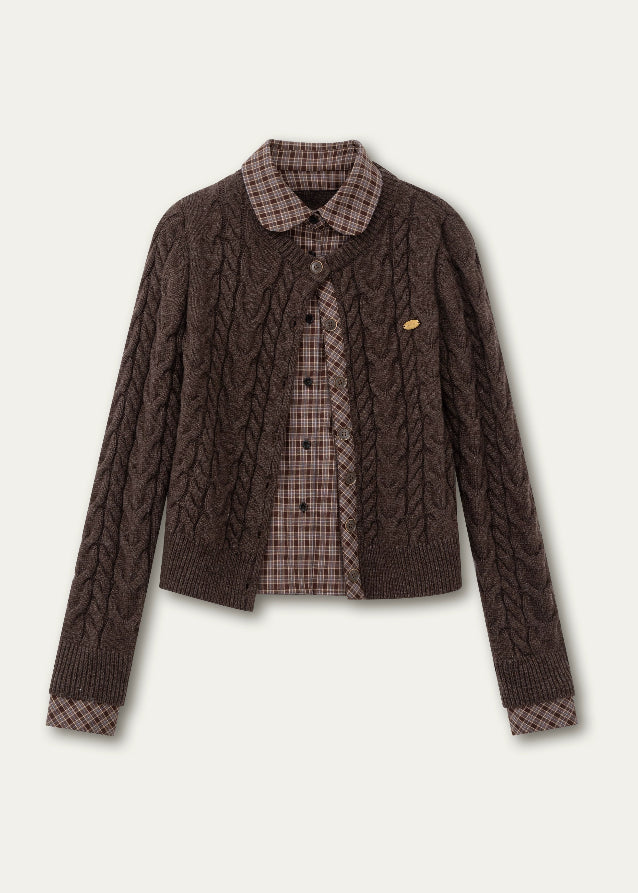 SunsetPark knit sweater, doll collar knit top, fake two-piece sweater, Australian wool knitwear, soft girly winter knit, Korean college style sweater, cozy layered look knit, twilight pine forest knit, pastel winter sweater, feminine winter fashion, cute Korean knit top, warm doll-collar sweater, AW seasonal knitwear, pine forest theme sweater