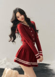 AOMALM knit set, red knit two piece set, preppy sweater skirt set, Korean style knit outfit, winter knit set women, feminine preppy outfit, red sweater set women, cozy winter two piece, Korean aesthetic knit set