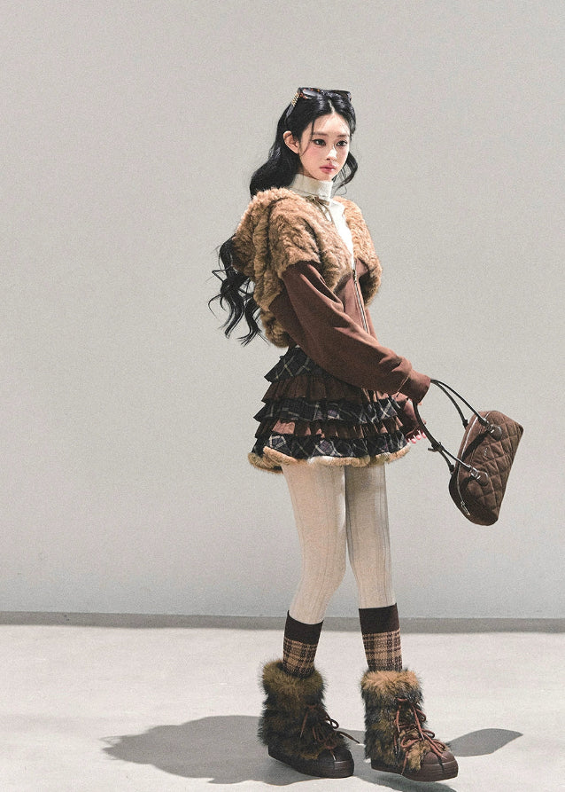 maillard skirt, plaid puff skirt, puffy cake skirt, high waist mini skirt, Korean fashion skirt, AOMALM skirt, autumn winter mini, layered ruffle skirt, tiered plaid skirt, cottagecore plaid skirt, feminine Korean style, winter mini skirt, warm plaid mini, puff silhouette skirt, checkered puffy skirt, high waist ruffle mini, A-line puff skirt, cute winter skirt, soft girl style skirt, kawaii mini skirt, stylish puffy skirt