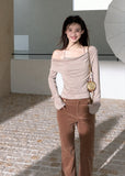 Women's pink shimmer off-shoulder layered long sleeve top