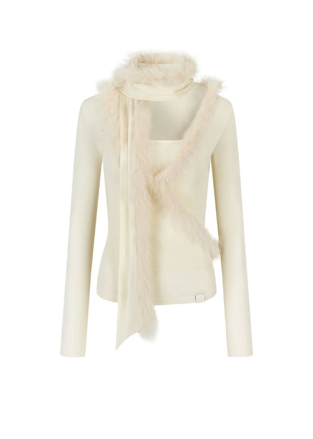 VIAPITTI fox fur knit top, fur trim sweater set, real fox fur scarf, edgy Korean fashion, autumn winter fur knitwear, slim fit sweater women, industrial luxe streetwear, spliced fur knit top, K-fashion 2025, luxury street outfit, warm fur scarf set, modern high femme street style
