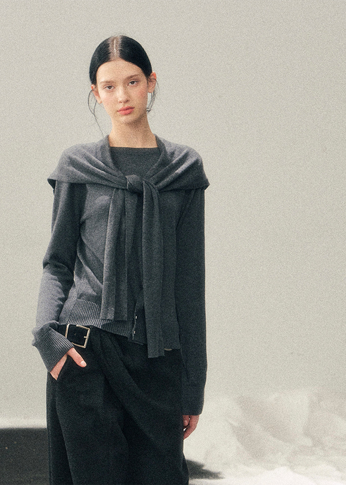 women knit sweater set, shawl collar sweater women, korean minimal knit, collegiate style sweater, winter knit top women, layered knit set, short sweater women, refined casual knit, elegant daily wear women, premium knitwear women, soft feminine sweater, two piece knit outfit, modern women sweater, aomalm knit style, minimal winter top