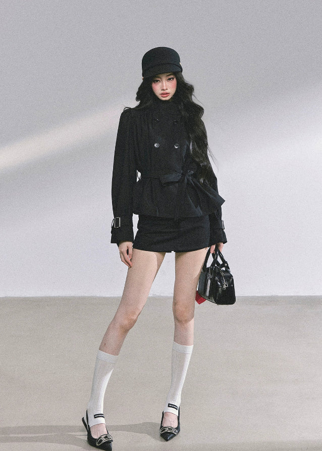 french hepburn suit set, korean two piece skirt suit, autumn peplum blazer set, belted blazer mini skirt, elegant korean outfit women, seoul chic fashion set, french inspired skirt suit, korean business chic outfit, hepburn korean office set, korean high end autumn fashion, korean modern lady outfit, classy two piece set for women, parisian blazer skirt set, kfashion blazer outfit, korean elegant matching set