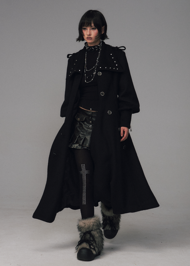 edgy long wool coat women
black A-line winter coat
punk dark aesthetic coat
Frustration Garden coat
waist cinched wool silhouette coat
long black gothic coat women
oversized structured wool trench
winter streetwear long coat
dark fashion outerwear
y2k grunge long jacket
