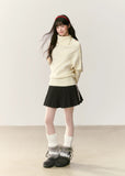 umoumo knit top, Korean style sweater, feminine knitwear, asymmetrical lapel sweater, cape style sweater, cable knit pullover, off-white cable sweater, colorful button sweater, winter Korean fashion, soft girl aesthetic knit, oversized feminine sweater, cozy winter top, girly Korean knitwear, cute cape sweater, asym knit design
