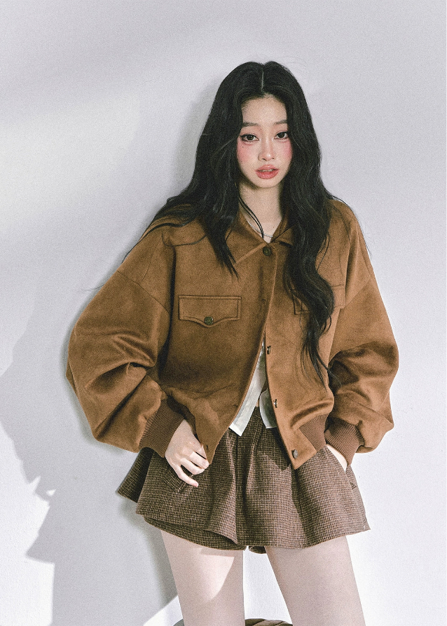 woolen suit set, lace layered top, french autumn outfit, hepbum style jacket, suede mini skirt set, korean fashion three piece, fall winter women's set, caramel jacket outfit, lace camisole top, elegant wool suit women
