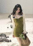 aomalm dress, spaghetti strap mini dress, olive mini dress, bodycon mini dress, french mini dress, korean feminine dress, fitted summer dress, sexy summer mini dress, textured lace dress, pencil mini dress, romantic mini dress, women’s summer dress