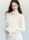 Fragileheart knit set, ivory scarf sweater, luxury Korean fashion, quiet luxury womenswear, bat sleeve knit top, pastel noir aesthetic, winter soft outfit, elegant white sweater set, K-fashion 2025, minimalist luxury knitwear, off-shoulder knit top, cozy feminine fashion, modern Korean outfit, refined winter style
