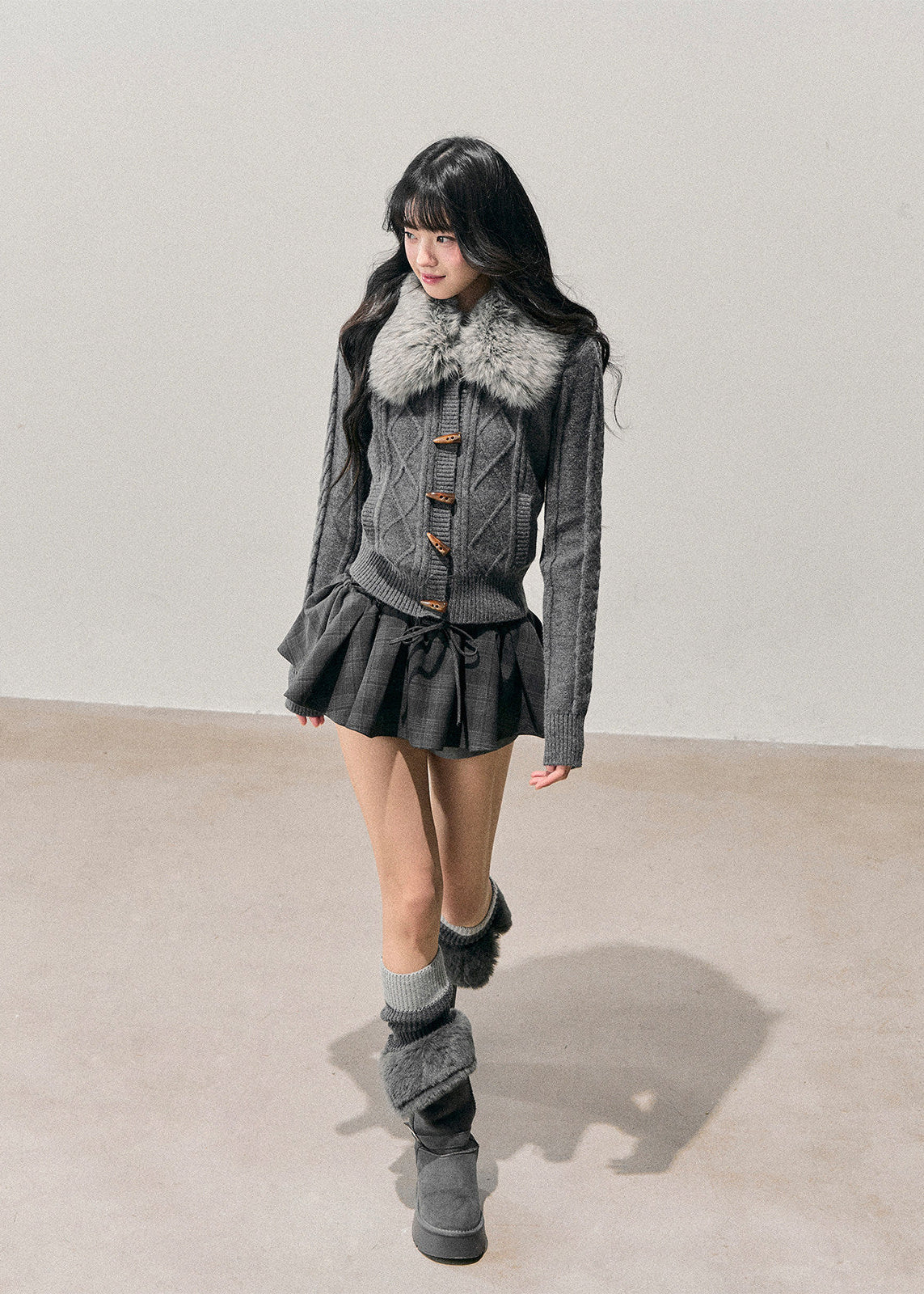 AOMALM cardigan, Korean knit sweater, horn button cardigan, feminine winter sweater, soft Korean style top, cable knit cardigan women, faux fur collar sweater, winter knit jacket women, slim fit knit cardigan, romantic Korean fashion, soft girl winter outfit, vintage button sweater, cozy feminine cardigan, Korean aesthetic clothing, winter layering knit top