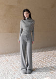 Women's brown layered turtleneck cape knit two-piece set