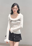 Korean knit top, winter fuzzy trim sweater, faux fur neckline top, soft girl aesthetic clothing, warm winter knitwear, elegant feminine top, scoop neck fur sweater, AOMALM winter collection, soft knit base layer, cozy Korean fashion, romantic winter outfit, long sleeve fur trim shirt, warm cute sweater womens, holiday knit top, Korean winter style 2025, soft touch knitwear, winter layering tops, white fuzzy sweater womens.