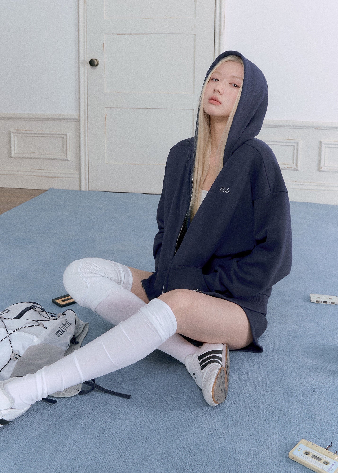 Navy oversized hoodie and relaxed sweatpants matching set for women
