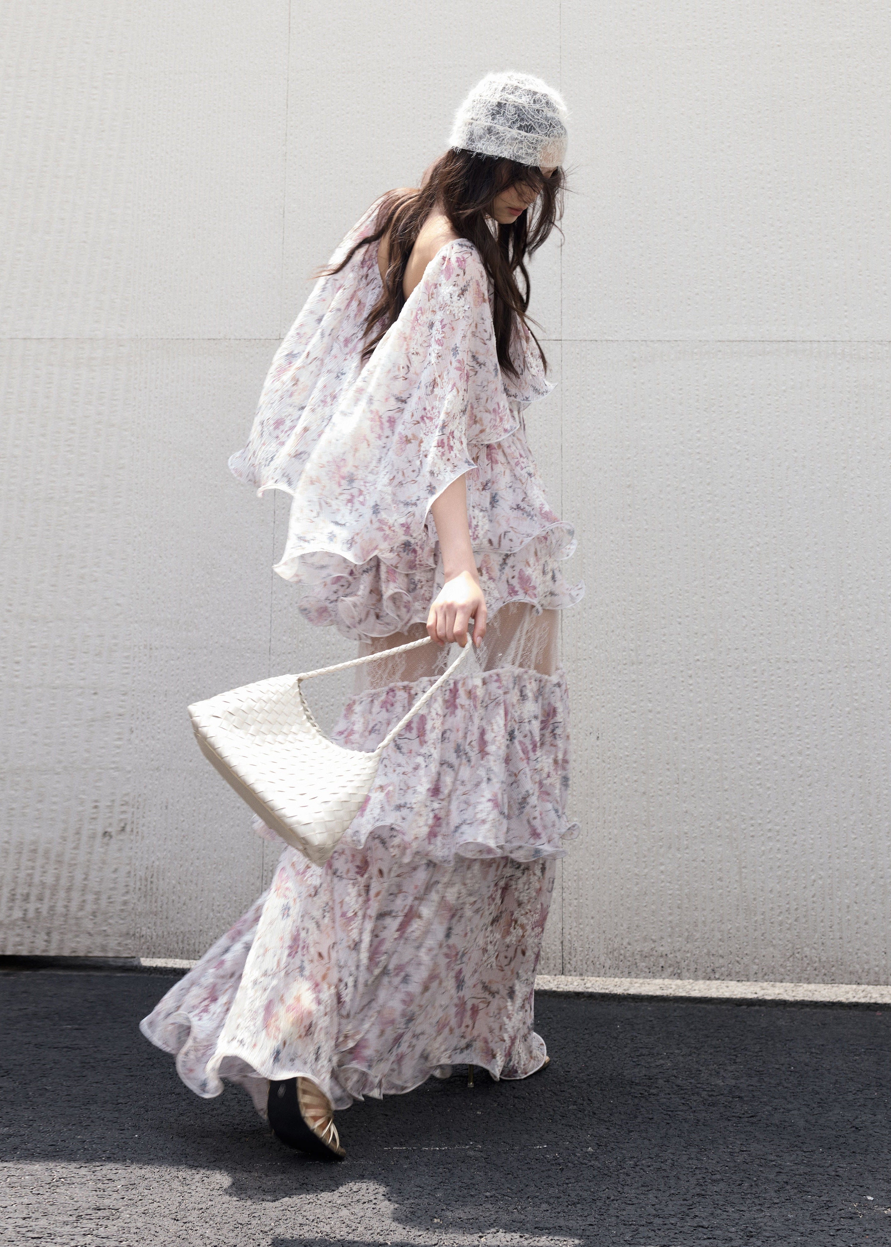 floral two piece set, ruffle maxi skirt set, korean fashion set, romantic floral outfit, vintage floral set, chiffon ruffle top, summer skirt set, feminine two piece outfit, resort wear women, elegant floral maxi set