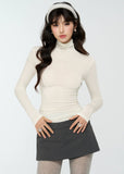 4muggle, lyocell wool turtleneck, slim fit high neck top, thermal base layer, women’s winter knit top, brown turtleneck shirt, supermodel silhouette top, stretchy soft knit, Korean style top, autumn winter layering, hot diamond detail top, second skin fit, chic stylish basics, warm long sleeve top
