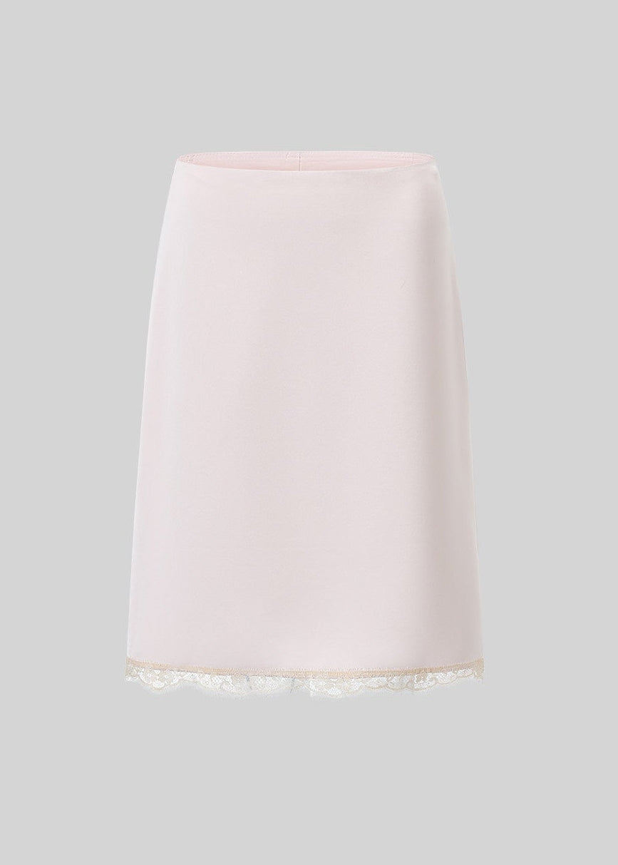 Models wearing pink and black lace-trim camisole and midi skirt sets