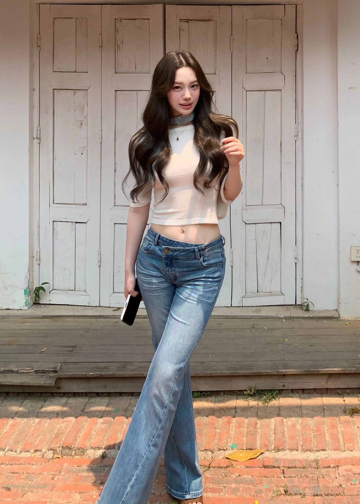 vintage flared jeans, slim flared jeans, women flare denim pants, Korean style jeans, feminine flared jeans, summer denim pants, vintage blue jeans women, black flare jeans women, leg lengthening jeans, slim fit denim trousers, high waist flare jeans, casual chic jeans women, retro flare pants, versatile women jeans, fitted flare denim