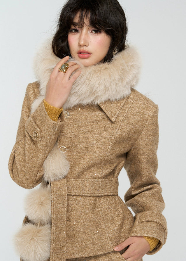 4muggle, fox fur scarf, real fur pom scarf, winter warm neck wrap, luxurious fur stole, fluffy pom pom scarf, Korean fashion winter accessories, stylish winter scarf, elegant fur collar, autumn winter outfit, warm cozy accessory, chic women’s scarf, winter luxury style, fox fur puffs, 2025 winter fashion trend