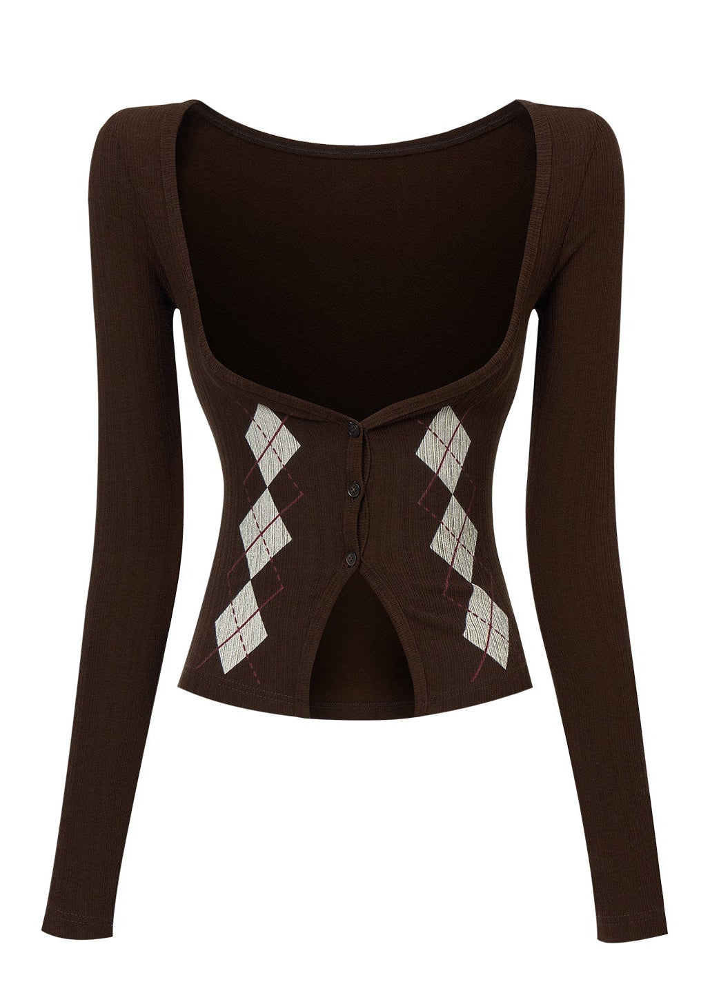 Brown cold-shoulder cardigan layered over a beige flared knit dress