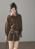 Brown plaid shirt dress for autumn styling