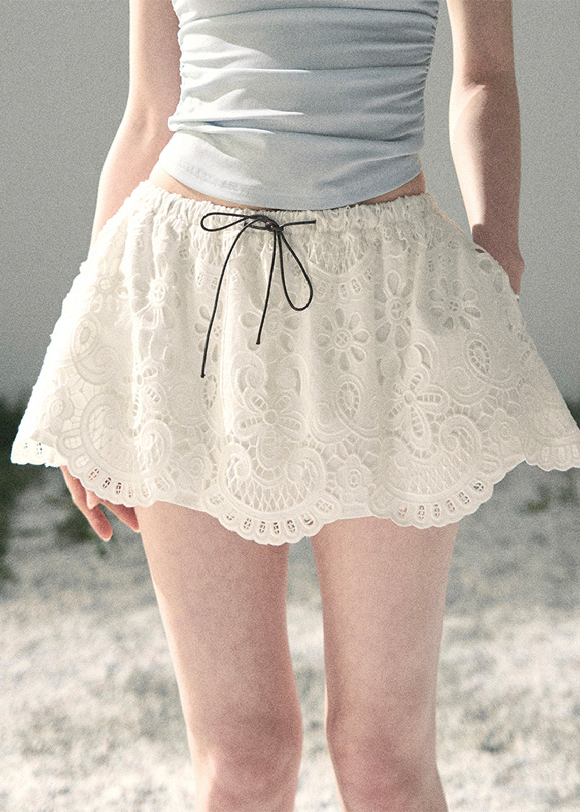 aomalm skirt, openwork mini skirt, floral lace skirt, french style mini skirt, feminine korean skirt, cotton summer skirt, puff mini skirt, embroidered mini skirt, romantic summer skirt, scalloped hem skirt, cute korean outfit, flower cutwork skirt